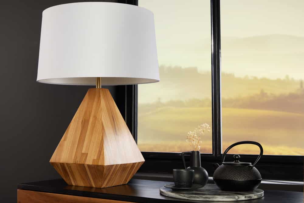 Massivholz Tischlampe DIAMOND 65cm Teak natur weiß modern handmade
