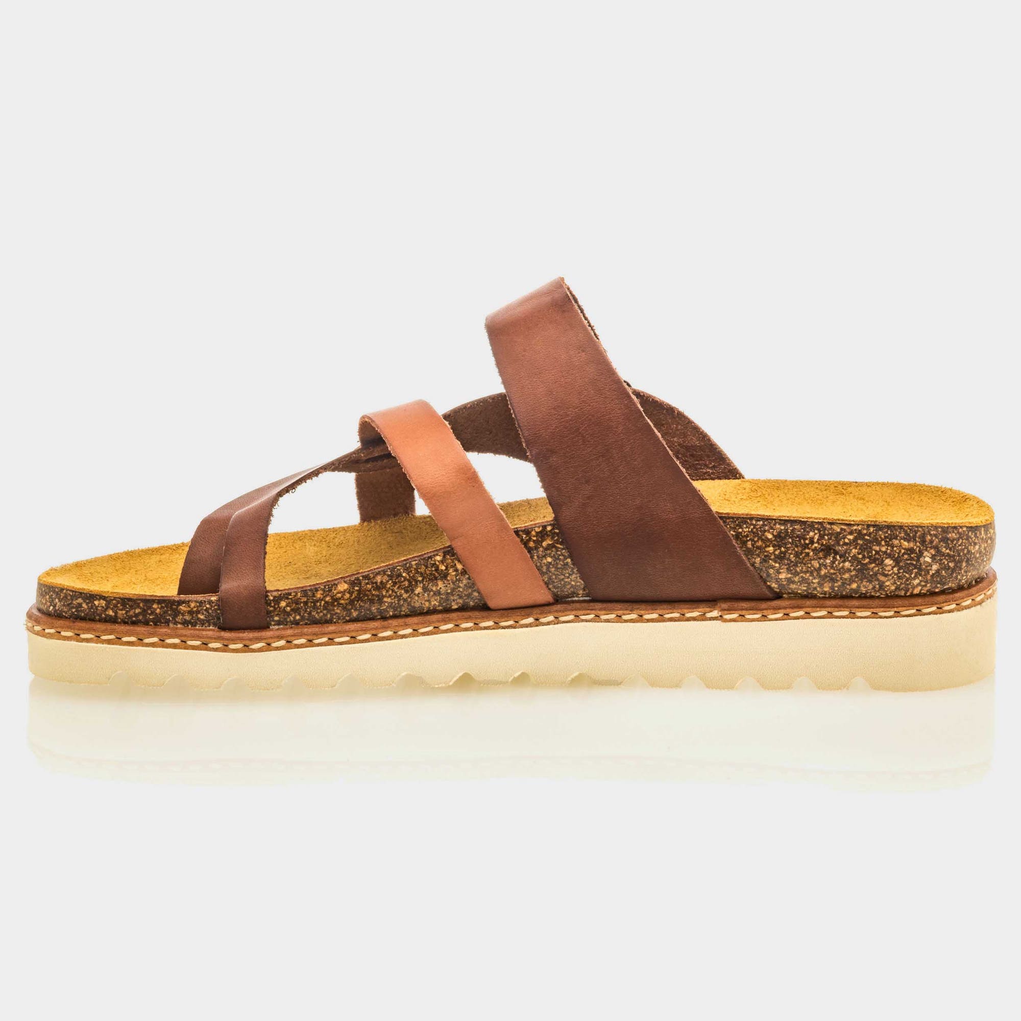 Mules semelle liège Femme en cuir marron