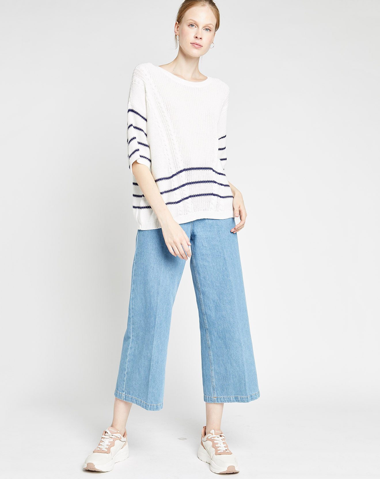 Caroll Pull Olga à rayures blanc/bleu