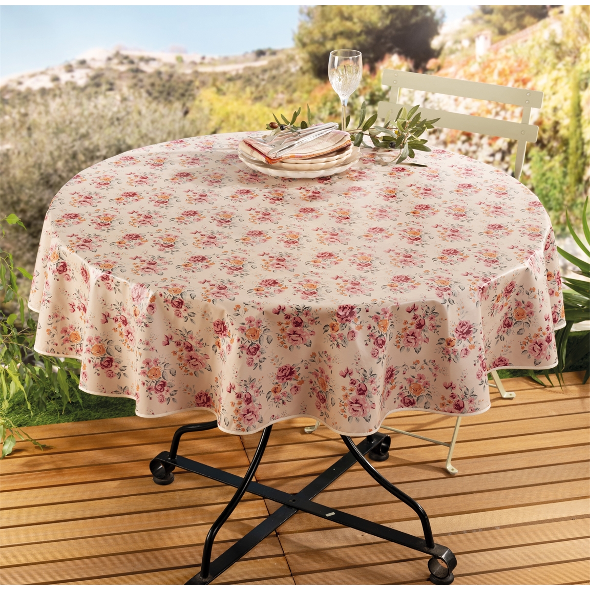Nappe cirée fleurie Ronde diamètre 140 cm