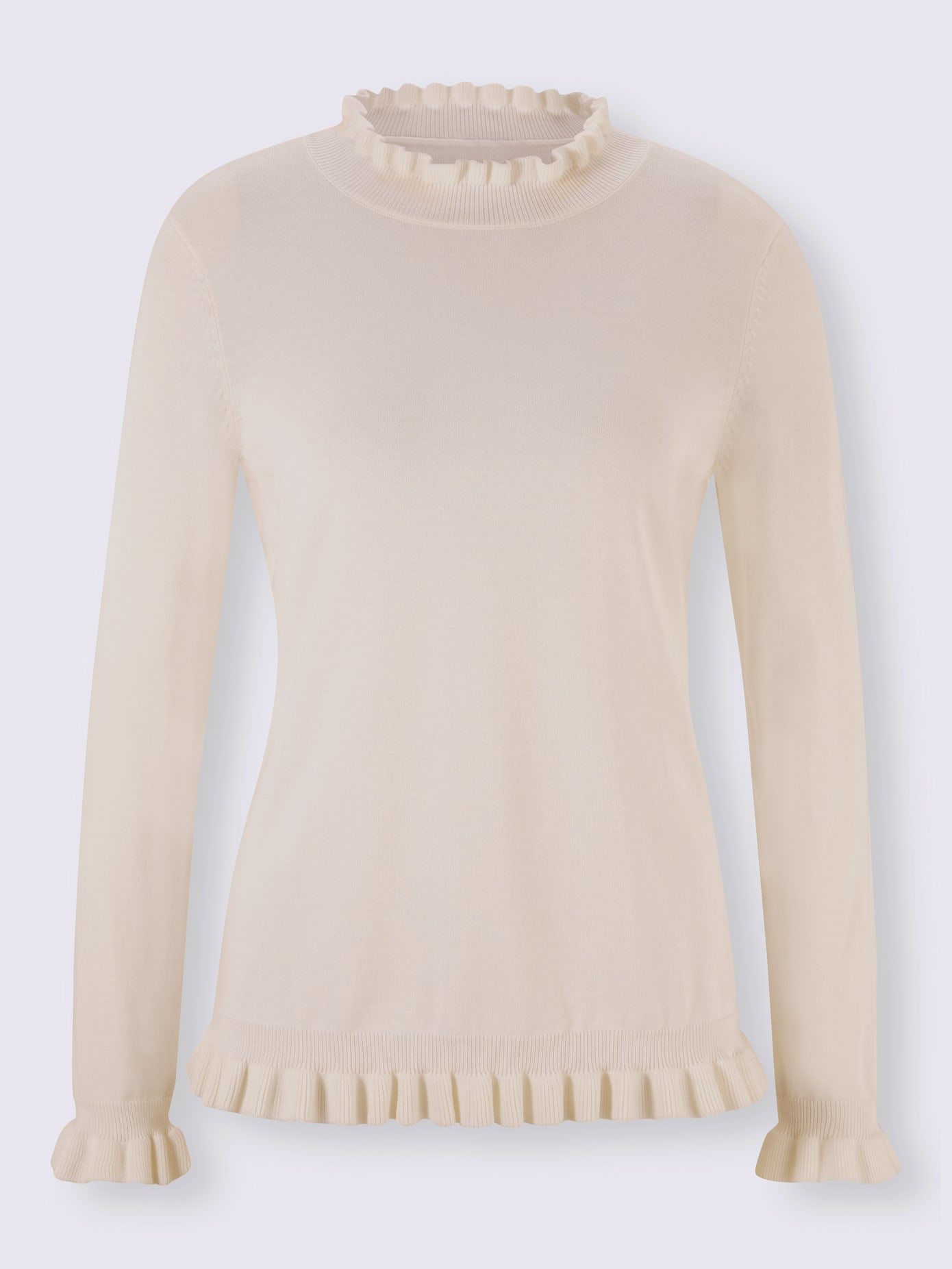 Pull col montant, manches et ourlet à finitions ondulées