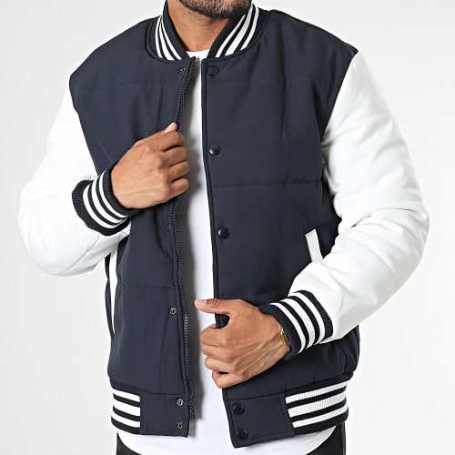 Veste Teddy Bleu Marine Blanc