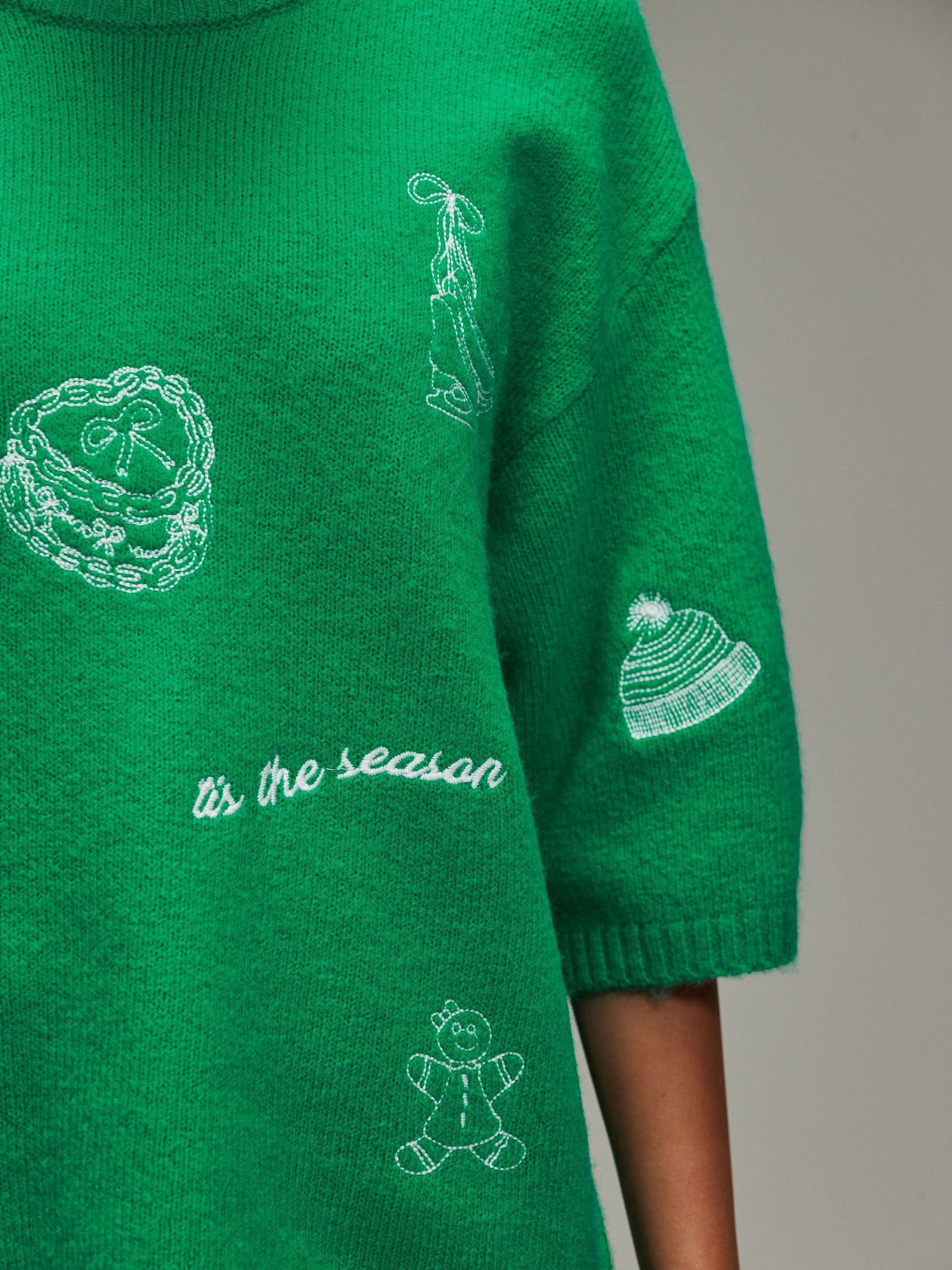 Felgroen - Embroidered Merry Era Sequin Tinsel Graphic Short Sleeve Christmas Jumper