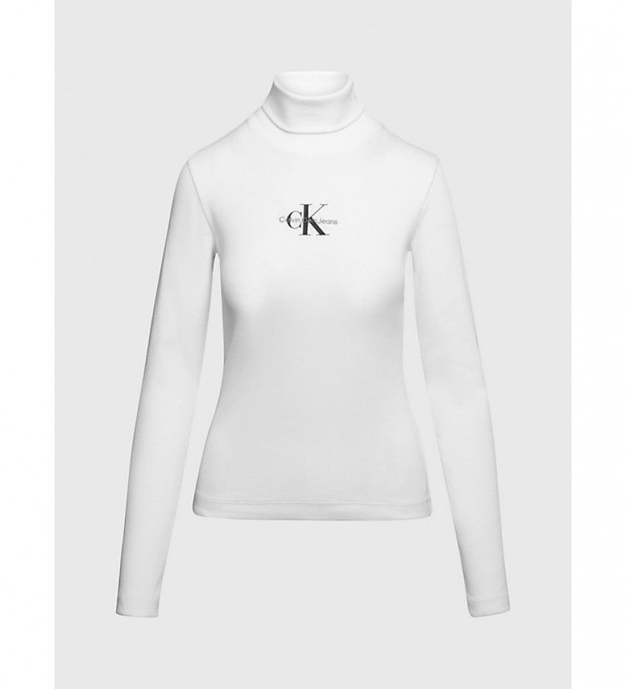 Blusa de gola alta canelada com monograma branco da Calvin Klein Jeans