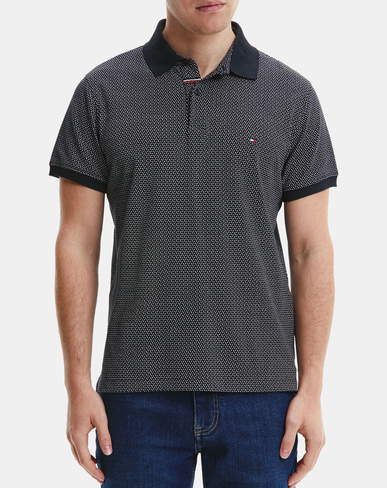 Tommy Hilfiger Polo slim Micro Print bleu marine