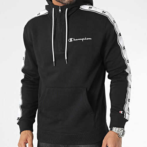 Sweat Capuche Col Zippé A Bandes 218473 Noir