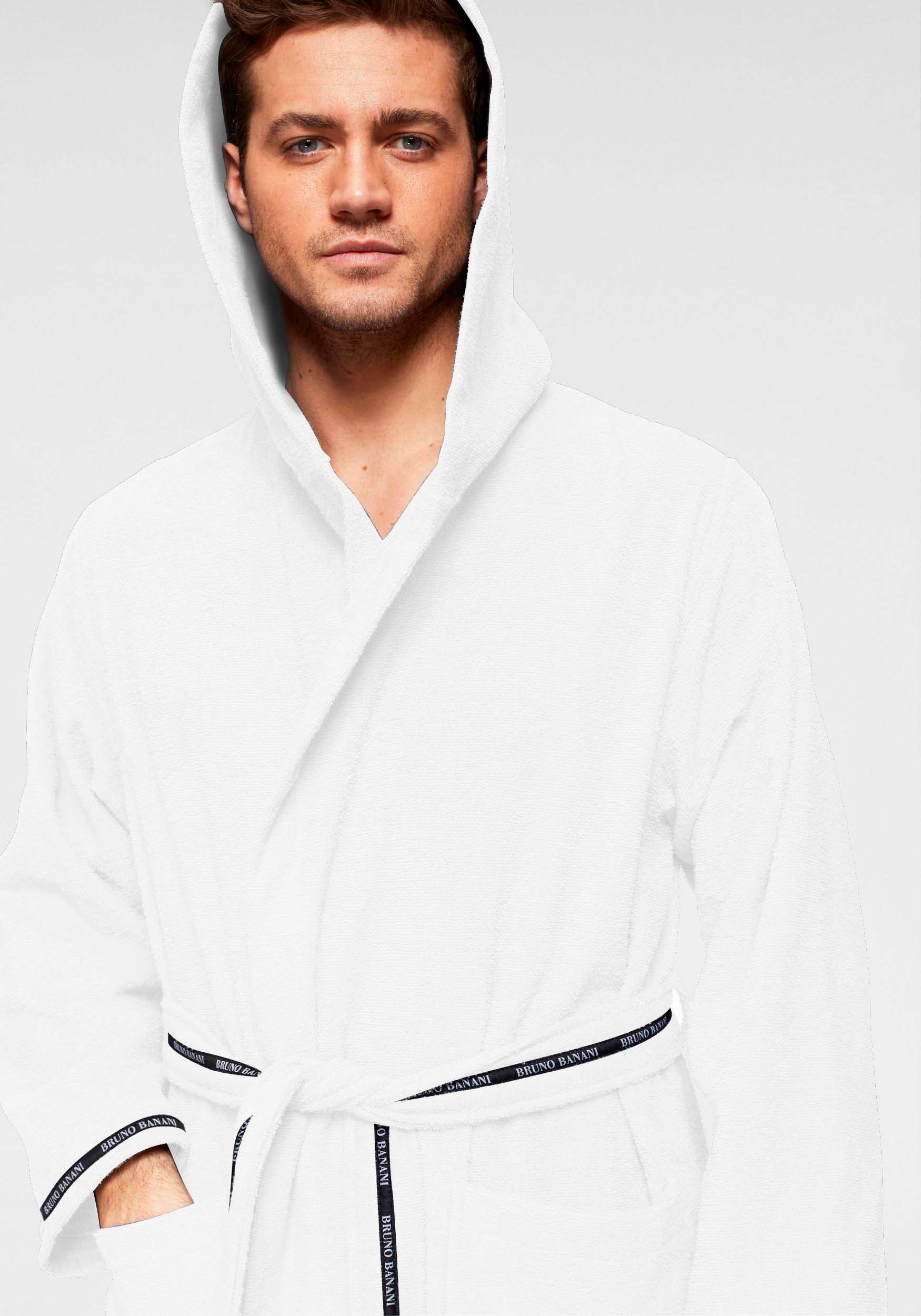 Bruno Banani Herrenbademantel »Danny, Normallänge & Überlänge, auch in extra lang, Hotelbademantel«, 1 Stk. mit Logostreifen, Herren Bademantel aus 100% Baumwolle, S-4XL