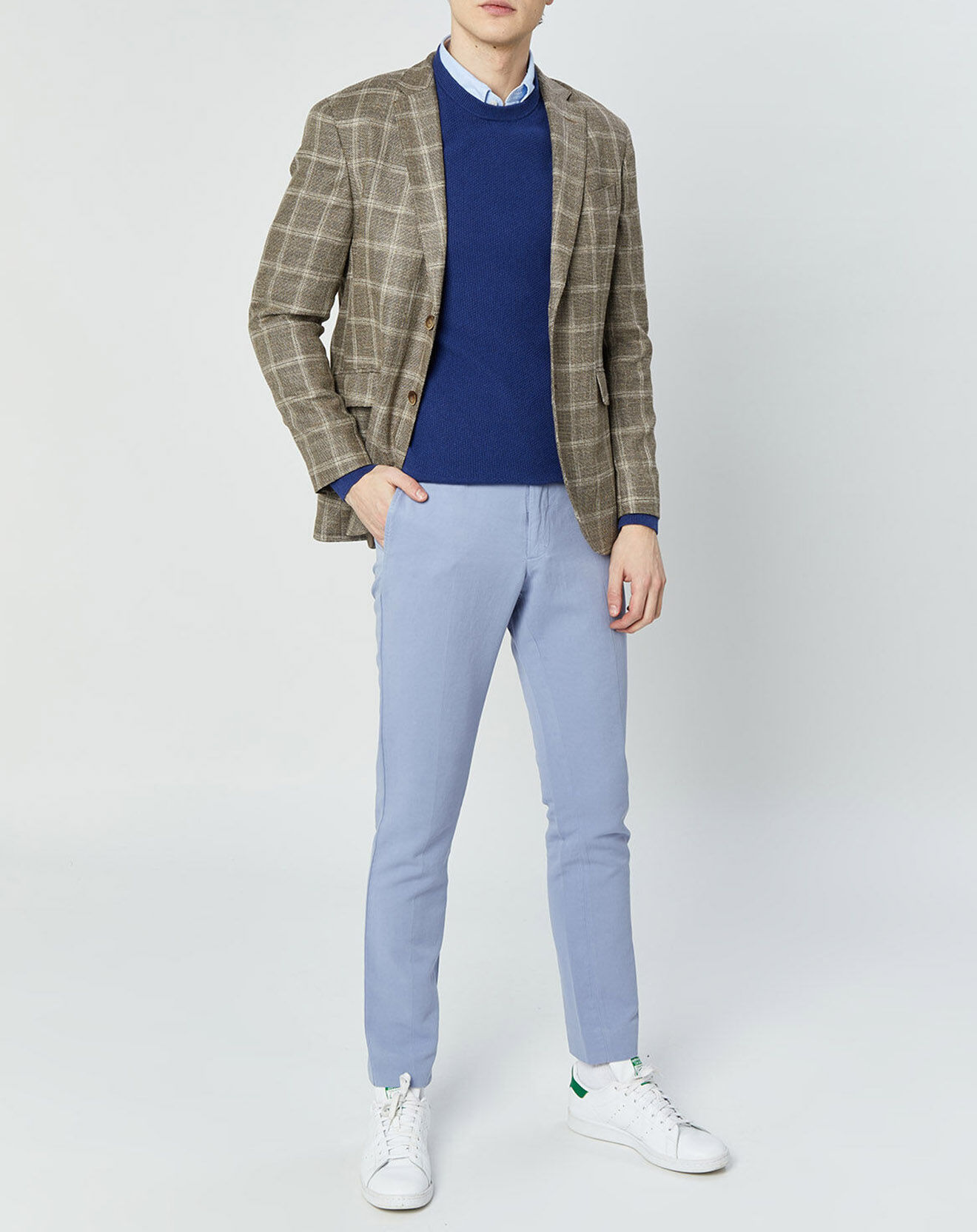 Hackett London Veste en Laine mélangée Destructurée à carreaux beige/marron