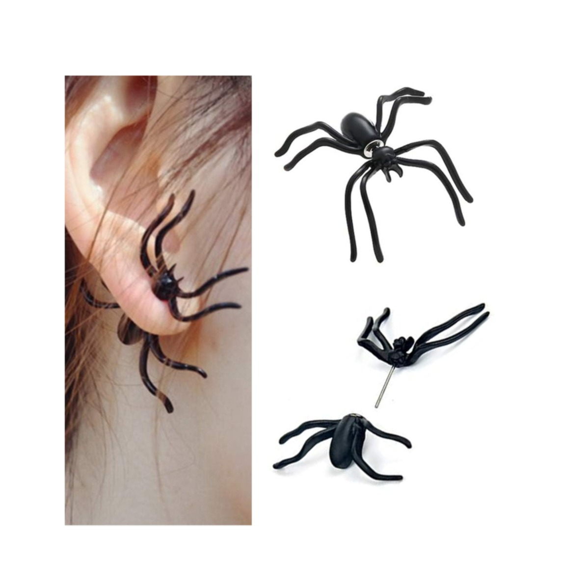 (1 Paar) 40mm Spinnen Ohrringe Halloween Kostüm Zubehör Grusel Accessoire Foto Requisite für Motto Partys / Fasnacht - Schwarz