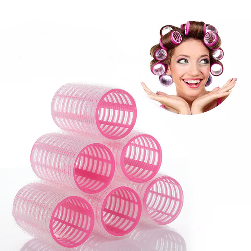 (6er Set) Ø40mm Locken Wickler Haar Styling ohne Hitze selbsthaftende Wickler - Rosa