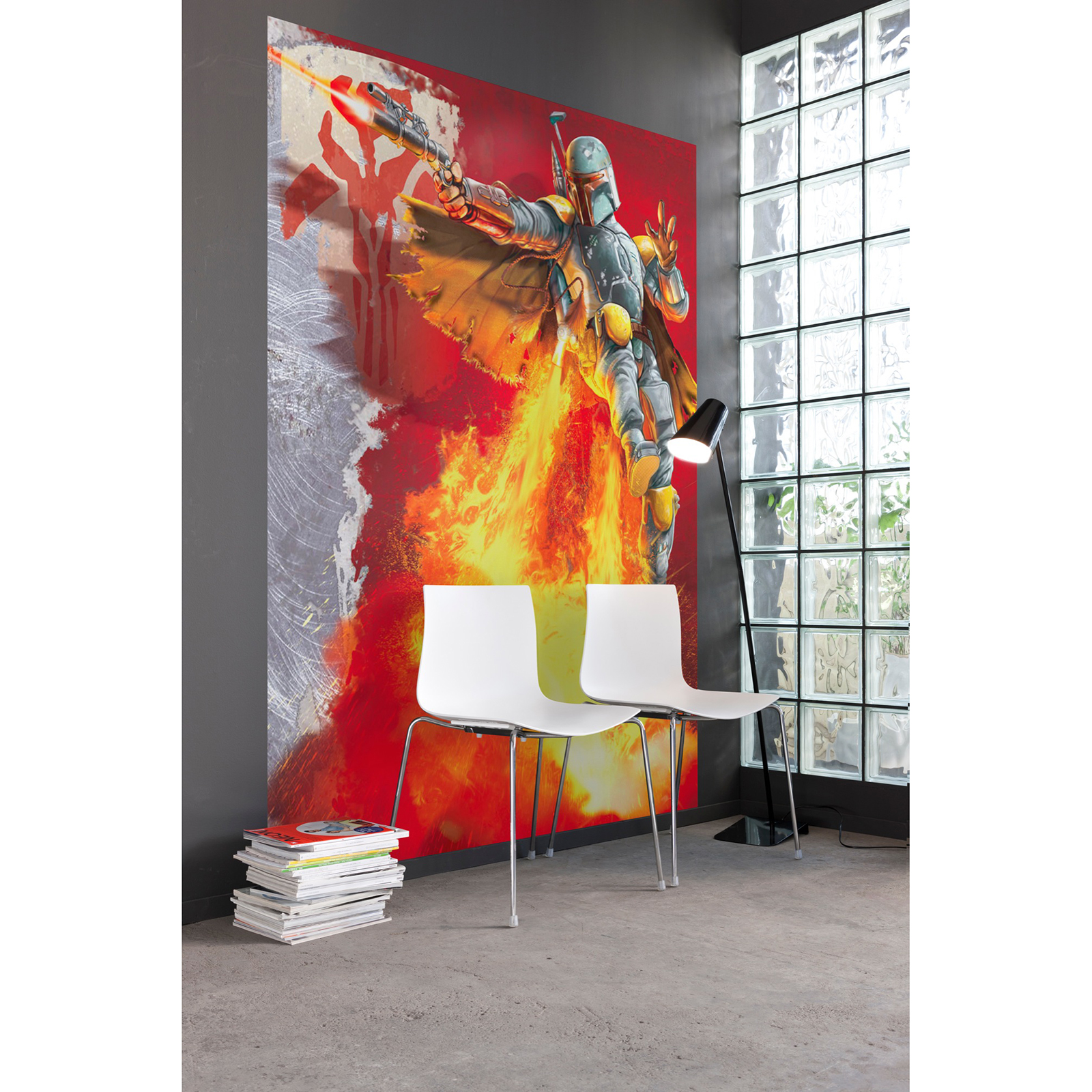 Papier-Fototapete STAR WARS BOBA FETT - rot-gelb-grau - 184x254 cm