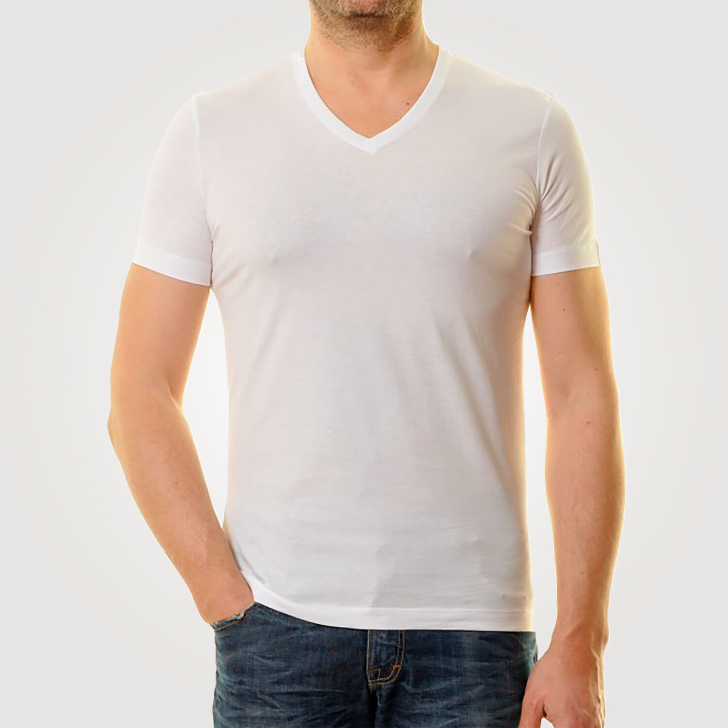 Ragman T-Shirt mit V-Ausschnitt im DUO-Pack