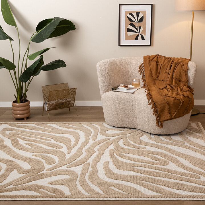 Wasbaar vloerkleed - Dunya Zebra Beige/Wit