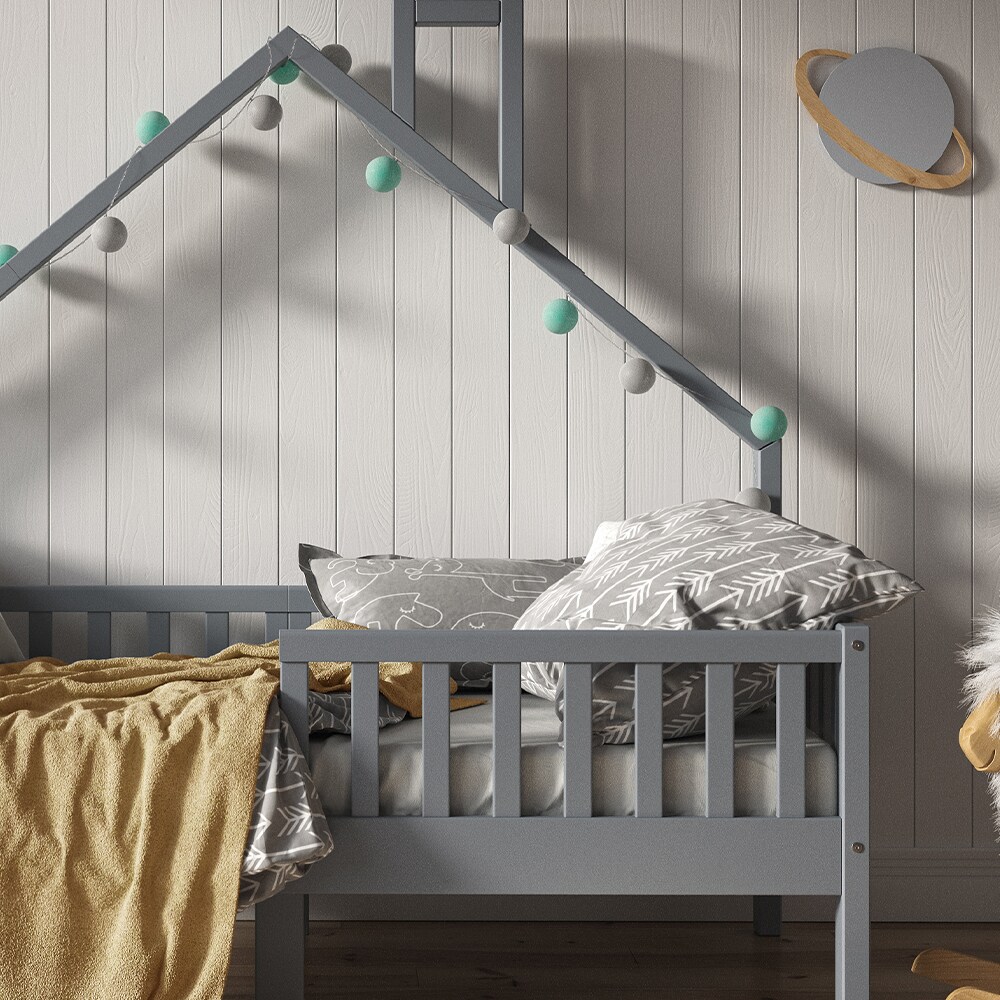 VitaliSpa Hausbett Kinderbett Spielbett Noemi 80x160cm Anthrazit Rausfallschutz
