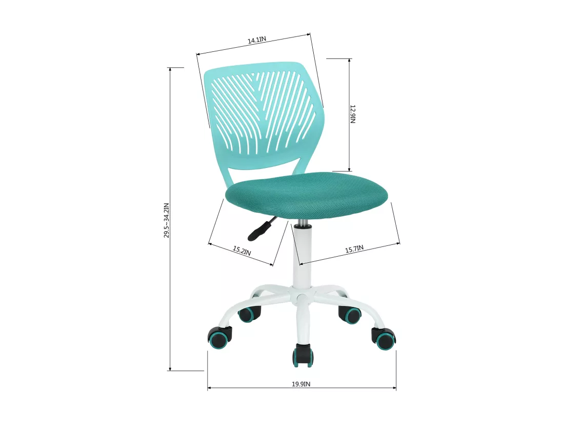 URBAN MEUBLE Chaise de bureau pivotante turquoise, dossier ergonomique, revêtement en maille, hauteur réglable, style moderne, pour la maison et le bureau