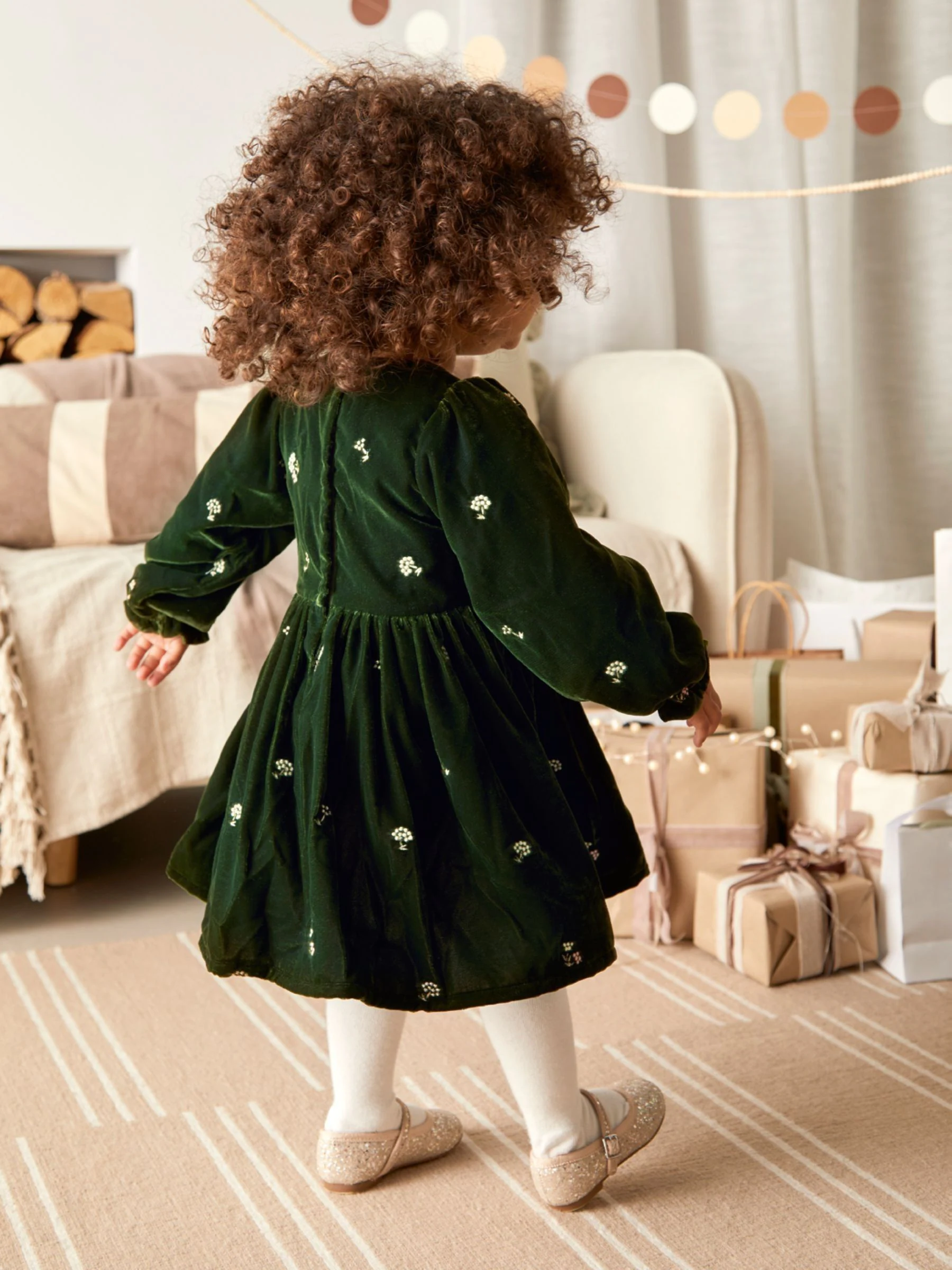 Mamas & Papas Embroidered Velvet Dress