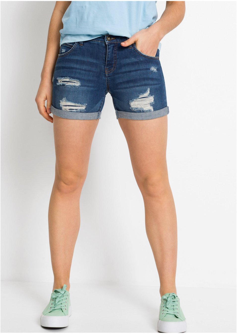 Short en jean à effets déchirés