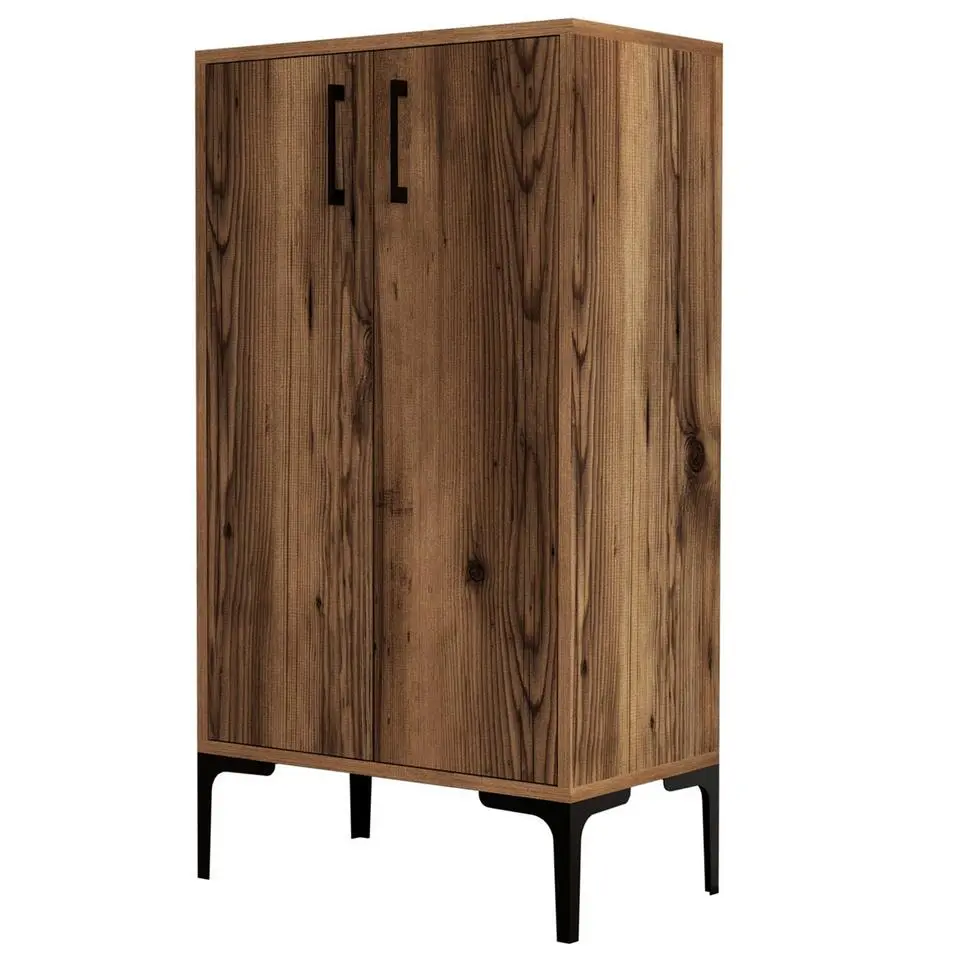 Emob Houten Schoenenkast - 18mm - Metalen Poot - Walnoot