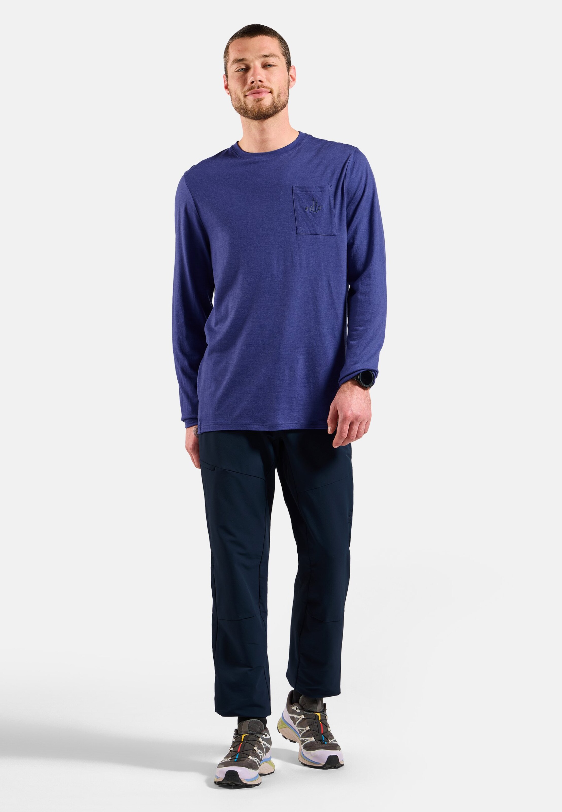 Ascent Merino 200 Langarmshirt mit Brusttasche in Skipper Blue