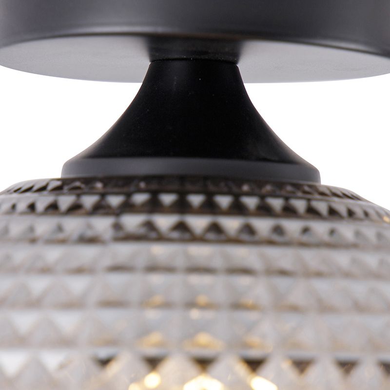 Art Deco plafondlamp zwart met smoke glas - Sphere