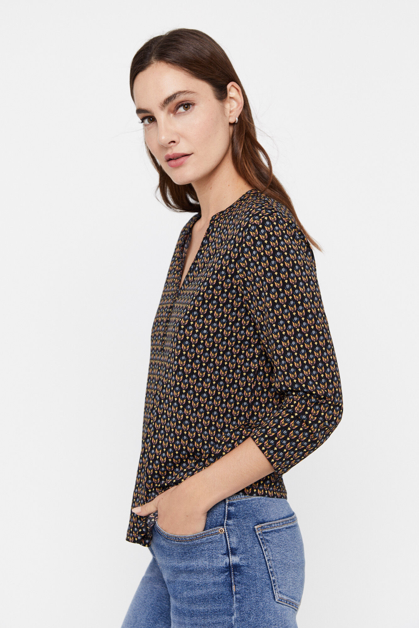 Top em ponto Cuello - Multicolorido