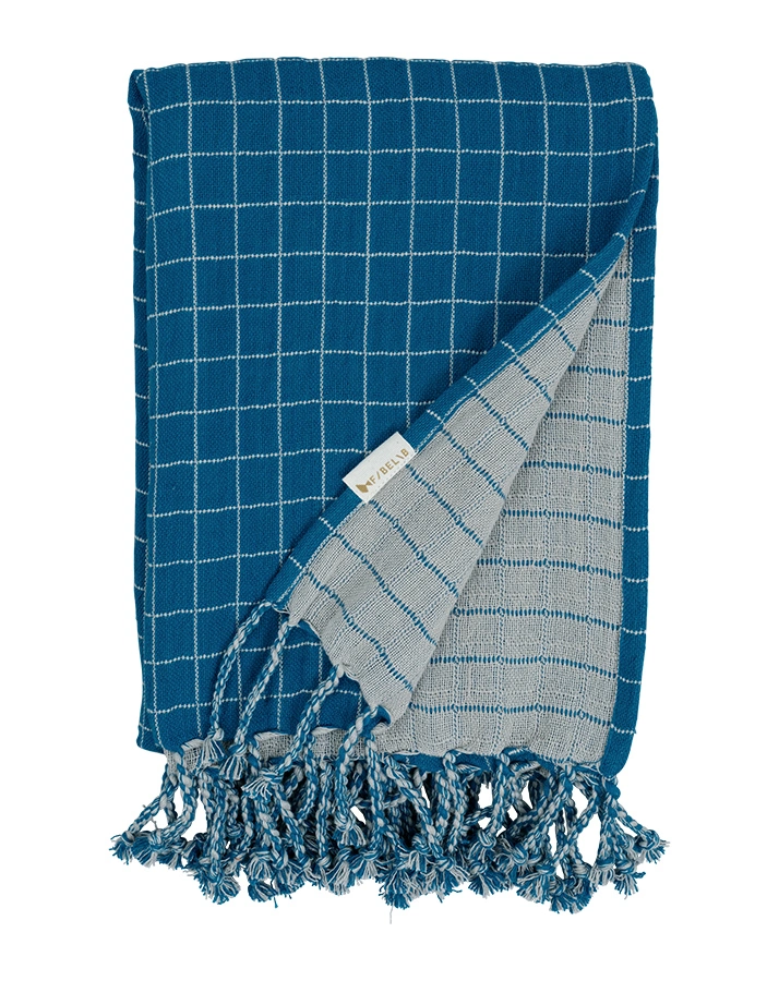 Babydecke GRID (80x110) mit Fransen in bright blue