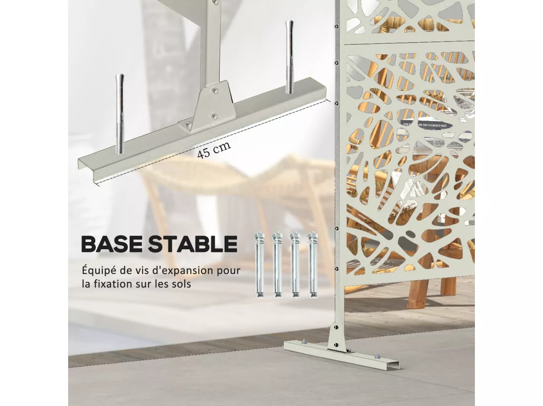 Panneau brise vue décoratif paravent extérieur motif géométrique ajouré métal blanc