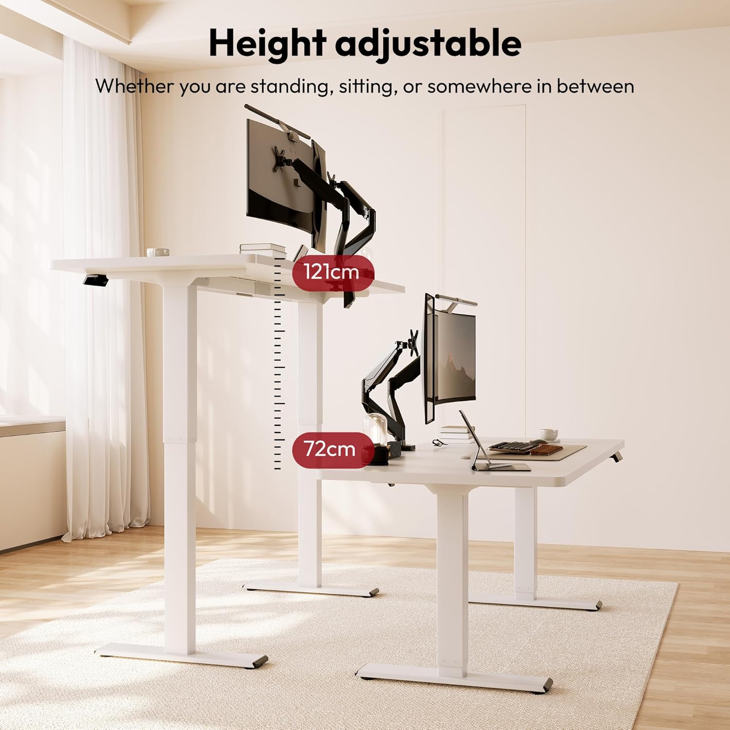 SANODESK Höhenverstellbarer Schreibtisch 180×80 cm – Elektrischer Standing Desk mit Dualmotor, Extra stabilem Gestell & Memory-Funktion(weiß+weiß)