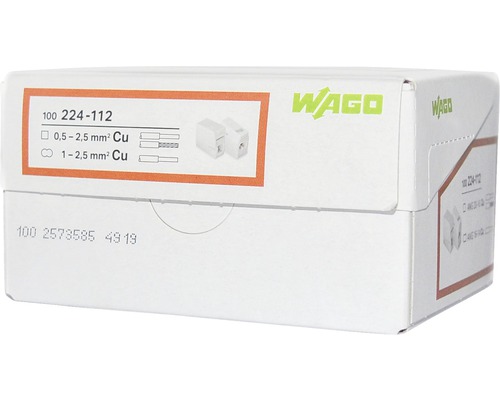 Wago 224-112 Verlichtingsaansluitblok 0,5-2,5mm² 2-aderig 100 stuks wit standaarduitvoering