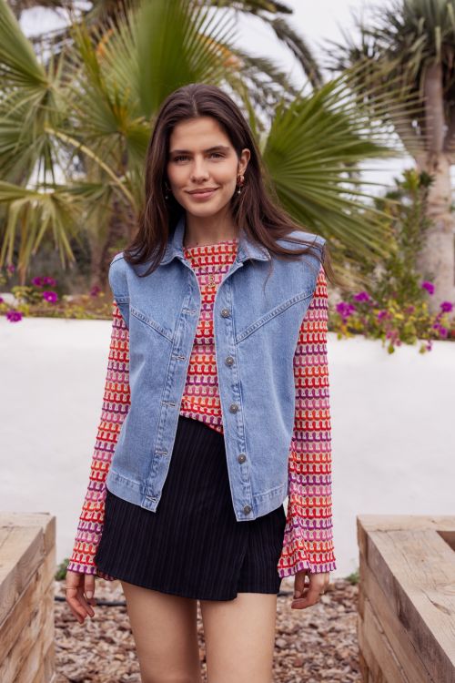 Blauw denim gilet met schoudervulling