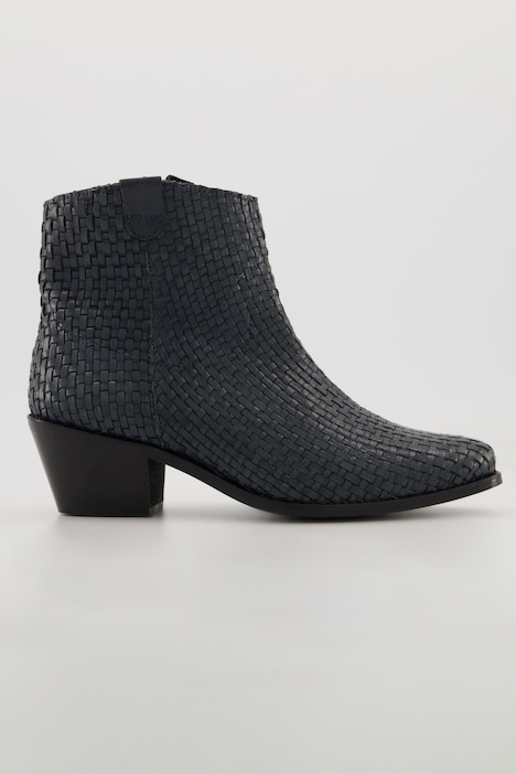 Leder-Cowboystiefeletten, Flechtoptik, Weite H