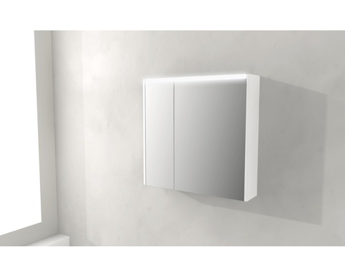 Spiegelkast Baden Haus Nizza 70,0 x 15,0 x 67,0 cm wit hoogglans 2-deurs LED IP 44 (beschermd tegen vreemde voorwerpen en spatwater)