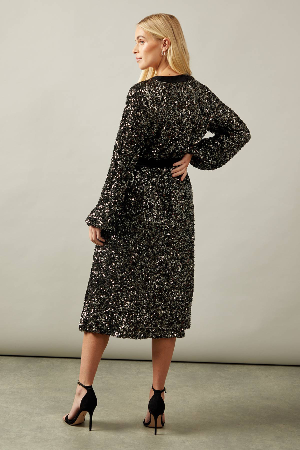 Wallis Robe Midi en Velours à Sequins Contrastés Petite