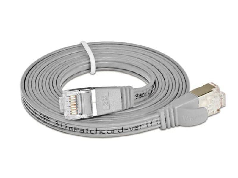 SLIM Slimpatchkabel RJ-45 - RJ-45, Cat 6, STP, 1 m, Grau Geschirmtes Twisted-Pair-Kabel (STP) mit Klinkenschutz