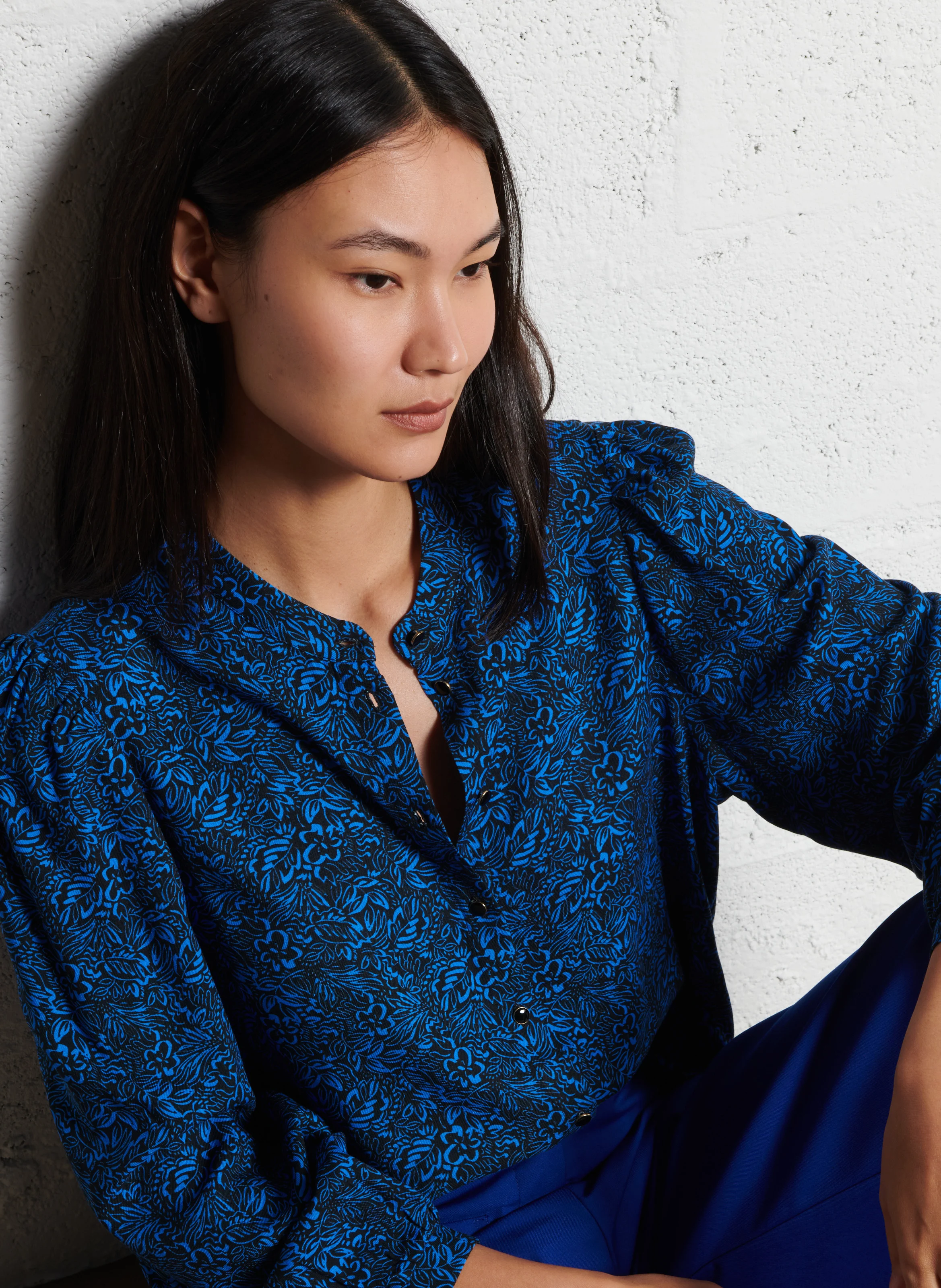 Blouse droite imprimé floral | Noir