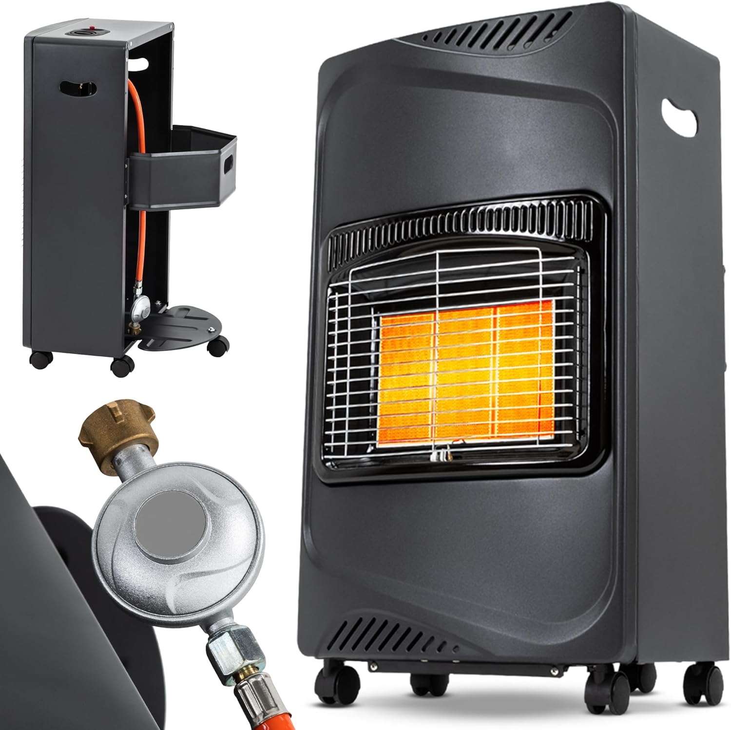 Heidenfeld Gasheizung Inferno GH100 |    - 4200 Watt - Heizstrahler - Gasheizung für Innenräume - Gasofen - Gasheizer - Gasflaschen bis 15 Kg - Gasschlauch (Schwarz)