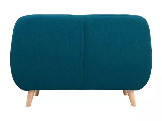 Canapé scandinave déhoussable 2 places en tissu bleu canard et bois clair YNOK
