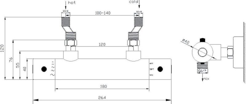 BWS - Douchekraan Thermostatisch London - Chroom - H.o.h. 12 cm
