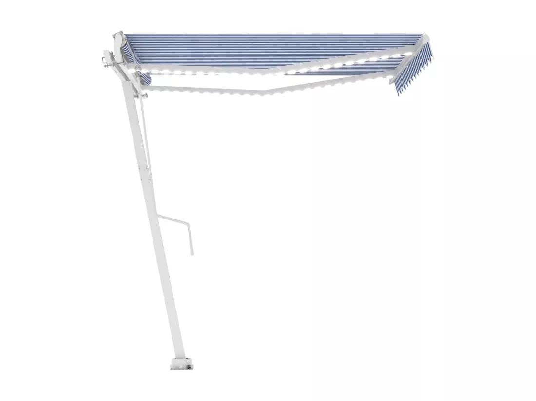 Auvent automatique capteur de vent/LED 300x250 cm Bleu et blanc