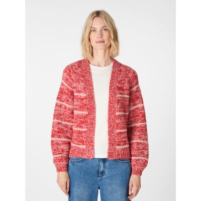 Damen-Strickjacke gestreift, Rot-Weiß