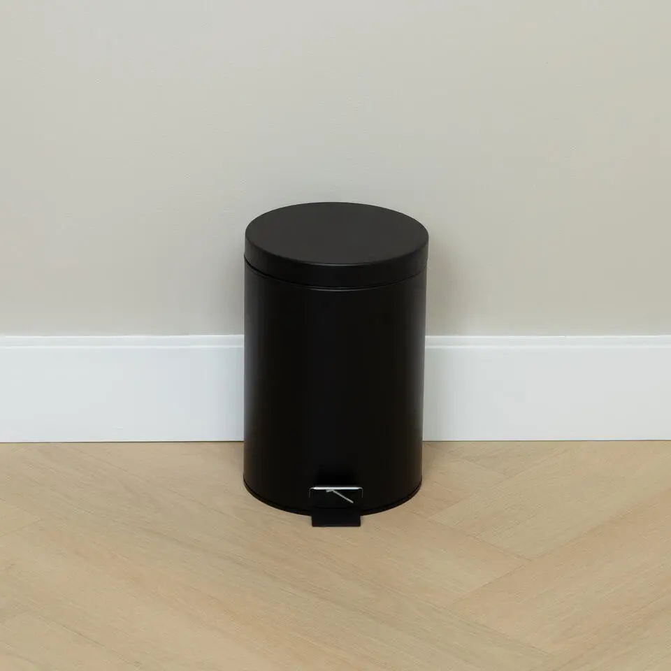 QUVIO Prullenbak 5 L - Rond - Metaal - Zwart