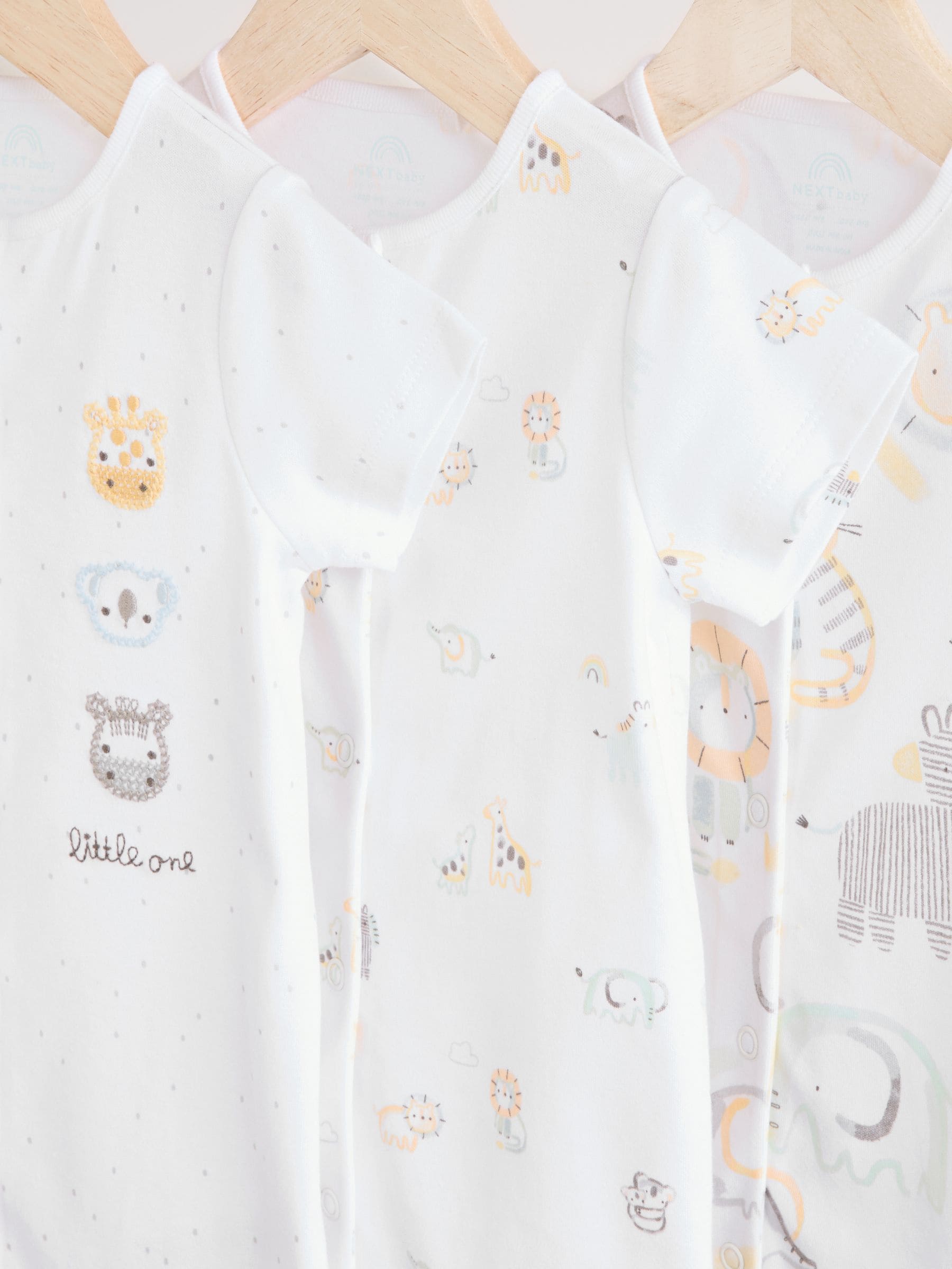 Wit met safariprint - Embroidered 3 Pack Baby Rompers