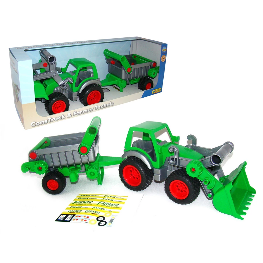 WADER QUALITY TOYS Farmer Technic - Traktor mit Frontschaufel und Kippanhänger