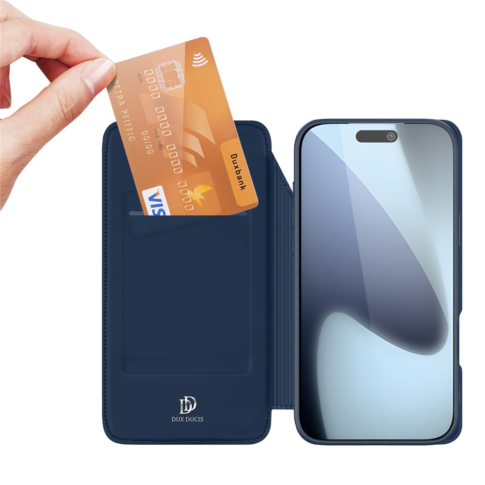 iPhone 17 Pro Flip Wallet Cover Leder Tasche - Blau