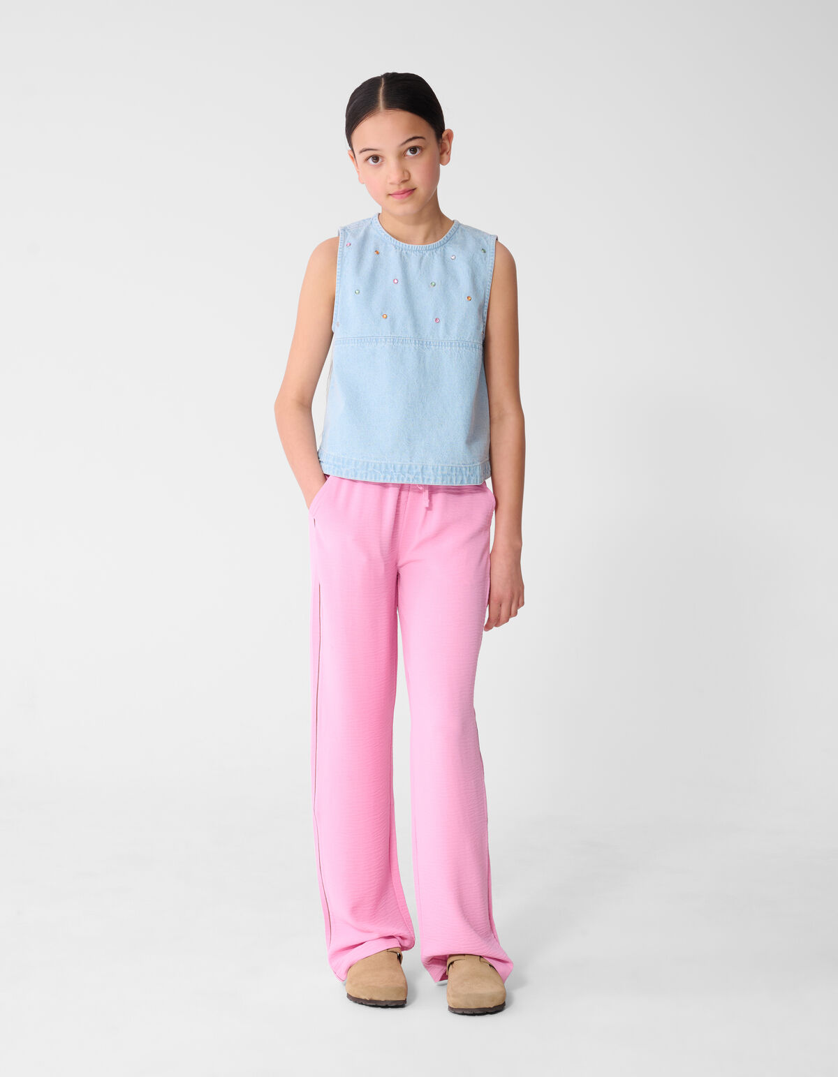 Strass Denim Top Lichtblauw
