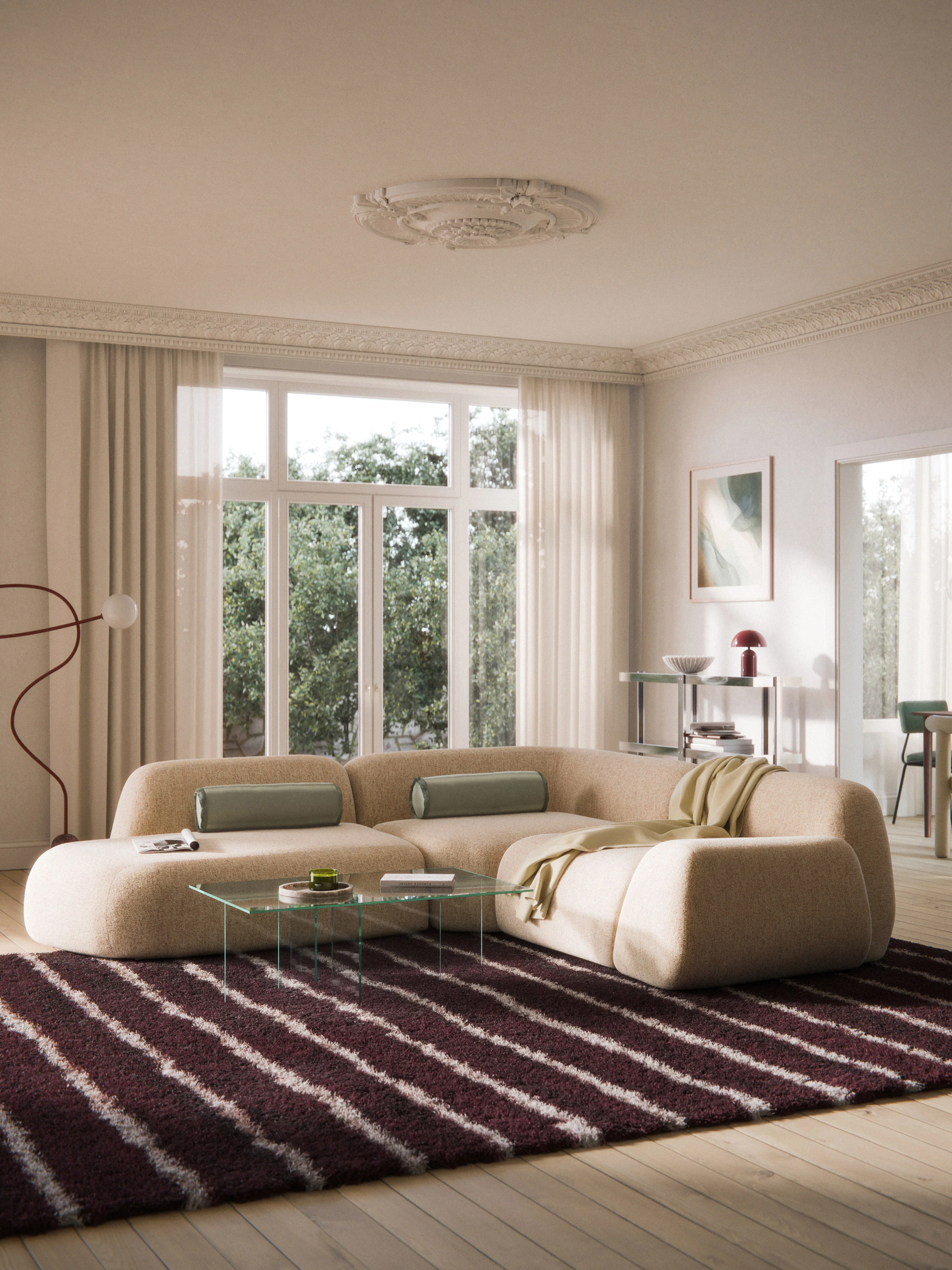 Modulaire bouclé hoekbank Wolke (4-zits) met chaise longue