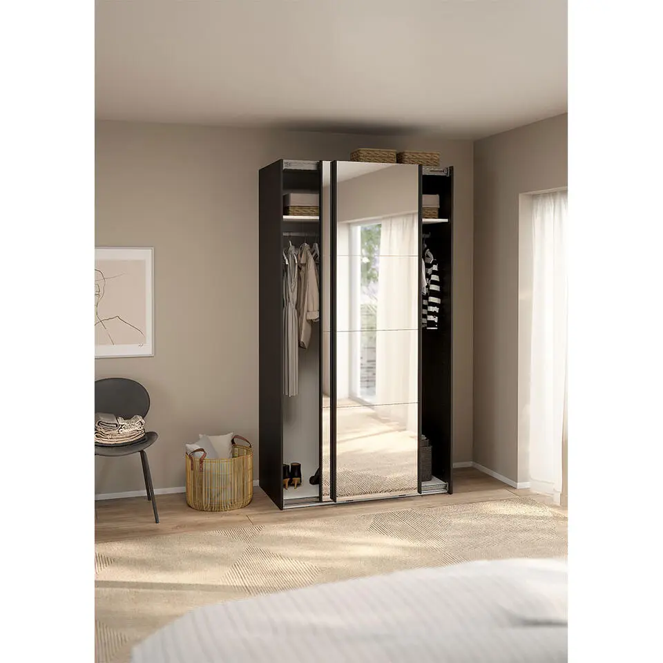 Hioshop Catania schuifdeurkast 2 deuren met spiegel 120x220cm mat zwart