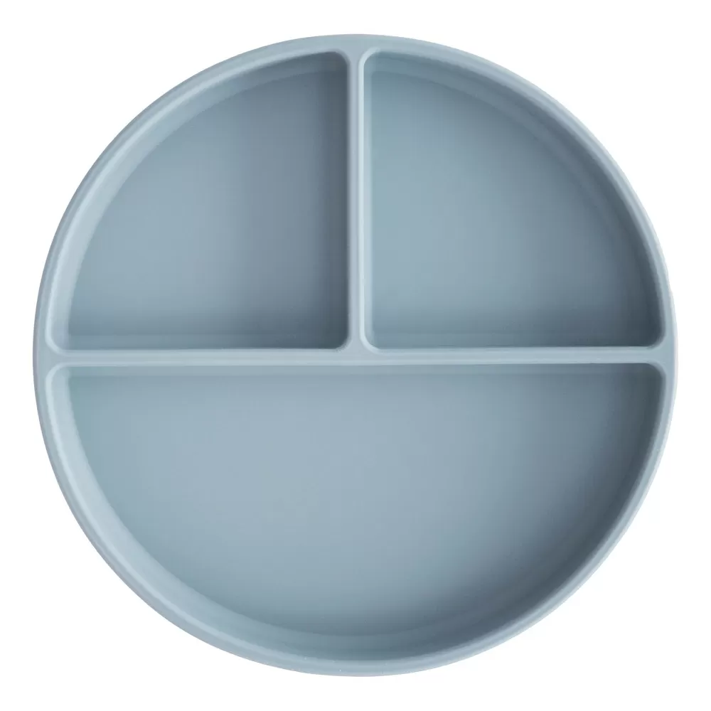 Mushie Silikone Tallerken Rumdelt Powder Blue - 1 stk.