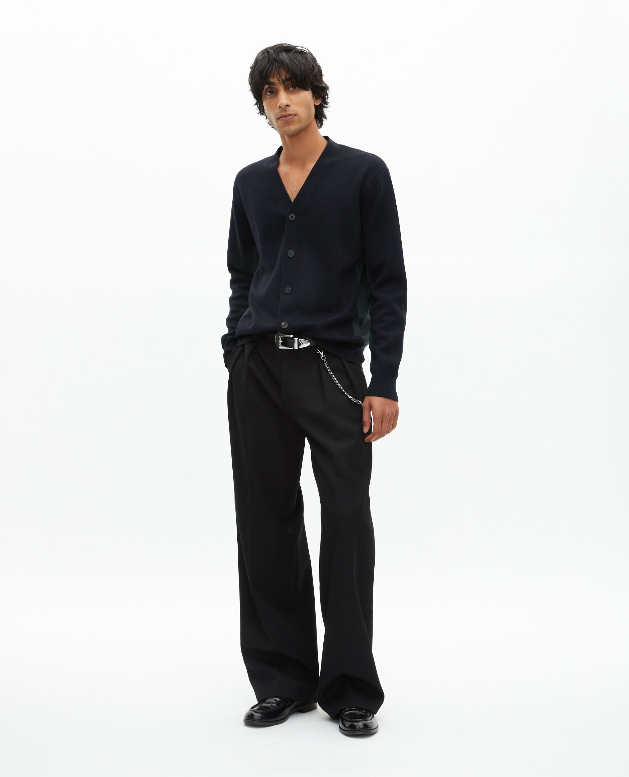 Cardigan en laine double face marine