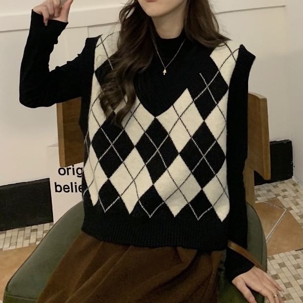 Astromeria - V-hals Argyle Trui Vest